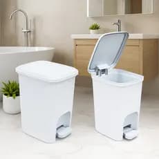 Kit De 1 Até 2 Lixeiras Rattan 7L BCO Tampa Pedal Ideal para Banheiro Cozinha Casa Design Moderno