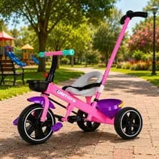 Triciclo Infantil Com Empurrador Rosa Cadeirinha Passeio Pedal Protecao Guidao Ajustavel Bebê Criança Seguro Conforta...