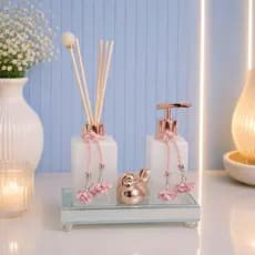 Kit Lavabo Luxo Branco Degradê Retangular Passarinho Varetas Brinde