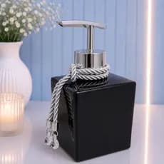 Saboneteira Líquido Vidro Preto Brilhante 250ml Com Válvula Prime Luxo