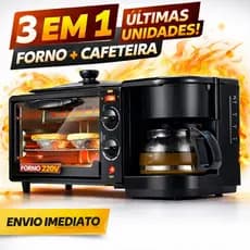Forno Elétrico 3 em 1 220V + Cafeteira + Grill | Multifuncional Café da Manhã Compacto Rápido e Prático