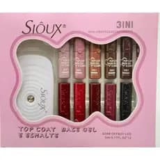 Kit Esmalte em Gel Sioux 3 em 1 + Cabine LED UV | Top Coat Base Gel | 12 Cores | Secagem Rápida