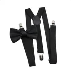 Kit Suspensório + Gravata Borboleta Preto Ajustavel Infantil Menino