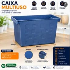 Organizador Caixa Cesto Multiuso 21 Litros Azul Armazenamento Pratico Duravel