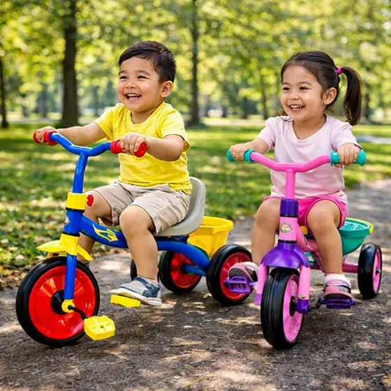 Triciclo Infantil Azul Confortavel Seguro Resistente Com Pedais E Empurrador Ajustavel