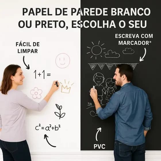 Papel de Parede Adesivo PVC Quadro Branco ou Preto Escritórios Estudos Desenhar Escrever