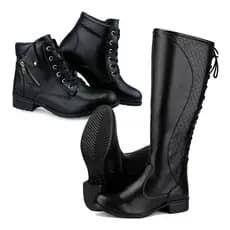 Kit 2 Pares Botas Montarias Coturnos Confortável Moda Casual Cano Baixo Cano Longo Super Lançamento