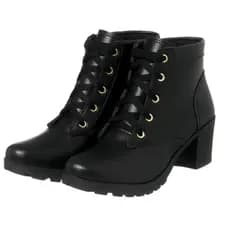 Bota Coturno Feminina Casual Confort Com Salto Baixo Tratorado Cano Curto