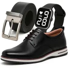 Sapato Social Masculino de Couro + Cinto de Couro Nobre + Relógio Digital Moderno Kit Estilo Top Promoção Envio Imediato