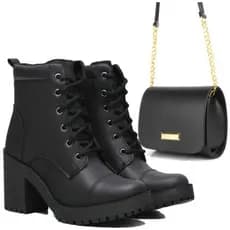 Bota Coturno Feminina Casual Confortável De Salto Alto Blogueira Com Cano Medio Ajustável + Bolsa Transversal