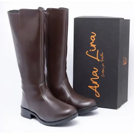 Bota Feminina Casual Inverno Cano Longo Estilosa de Ziper Ajustavel Confortável Outono Inverno