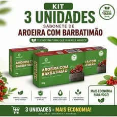 Kit 3 Sabonete de Aroeira com Barbatimão 90g Natural Vegano Limpeza Suave Hidratação Duradoura
