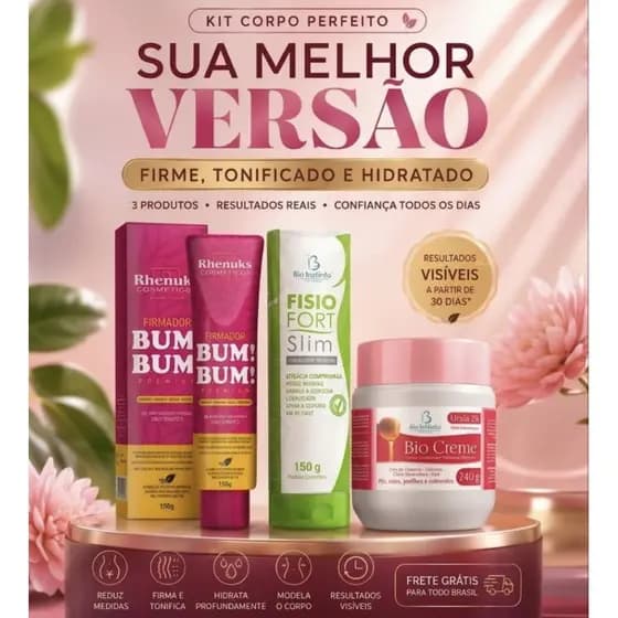 Kit Bum Bum Premium + Fisio Fort Slim + Bio Creme Ureia 3% Creme Redutor de Medidas Firmador