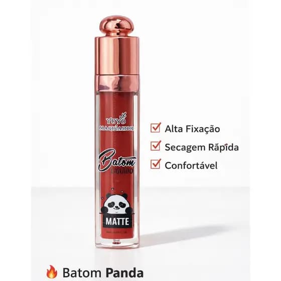 Batom Líquido Matte Yoyo Cor 5 Maquiamor Panda Alta Fixação Secagem Rápida Longa Duração Confortável