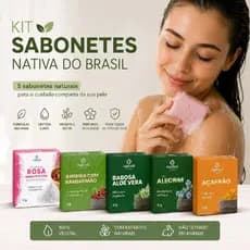 Kit 5 Sabonetes Naturais Vegetais Rosa Mosqueta Babosa Alecrim Açafrão Barbatimão Pele Hidratada 90g