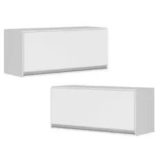 Kit 02 Armários Aéreo Multiuso Geladeira Lux 80cm 100% MDF Basculante Branco TX Fosco - Desk Design