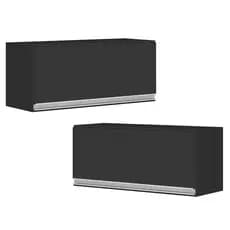Kit 02 Armários Aéreo Multiuso Geladeira Lux 80cm 100% MDF Basculante Preto TX Fosco - Desk Design