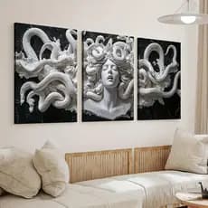 Kit 3 Quadros Decorativos Medusa Mitologia Grega Escultura Mármore Sala Quarto