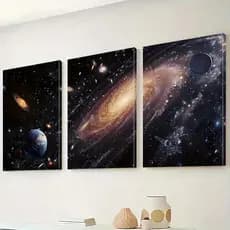 KIT 3 Quadros Galáxia Espaço Sideral | Decoração Sala Quarto Astronomia Planetas Geek