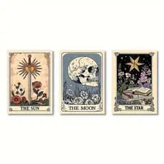 Kit 3 Quadros Decorativos Cartas de Tarot Sol Lua Estrela Místico Esotérico 🔮✨