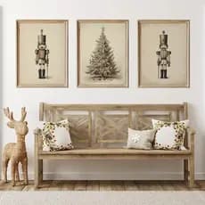 Kit 3 Peças Quadro Decorativo Natal Vintage Quebra-Nozes e Árvore de Natal Decoração Natalina Retrô