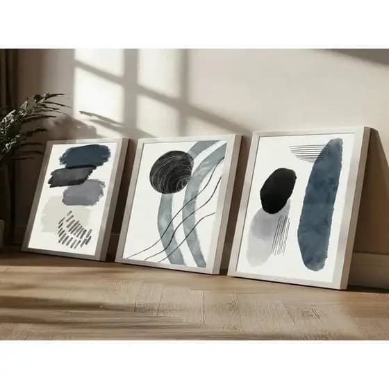 KIT 3 Quadros Abstrato Azul Marinho | Decoração Sala Quarto Minimalista Geométrico
