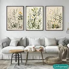 Kit 3 Peças Quadro Decorativo Botânico Flores do Campo Margaridas Vintage Decoração Rústica