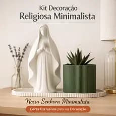 Kit Decorativo Religioso Nossa Senhora Estátua Minimalista Com Vaso E Bandeja Premium Enfeite Altar Sala Qu