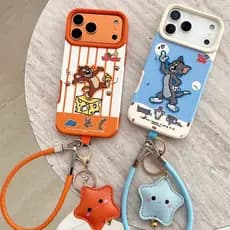 Marca De Moda Luxo Cordão Capa Couro Dos Desenhos Animados Padrão Do Telefone Móvel Para iPhone 17 16 15 14 13 12 Pro Ma