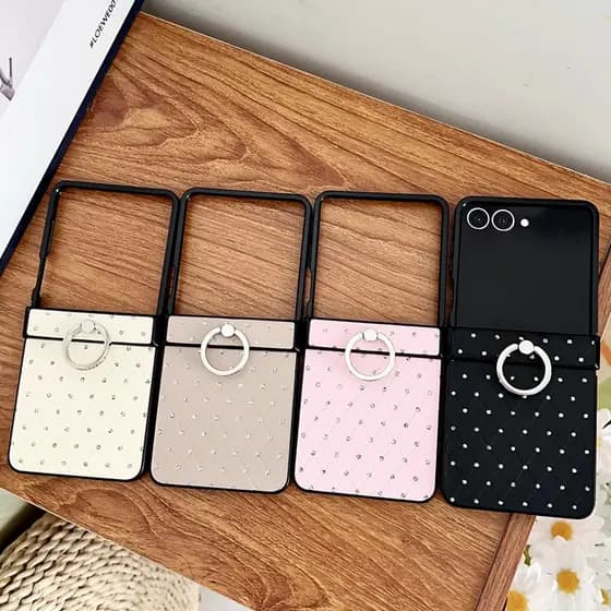 Capa De Telefone De Couro De Luxo Com Flash De Diamante Para Samsung Z Flip 7 6 5 4 3 Protetora De Tela Dobrável