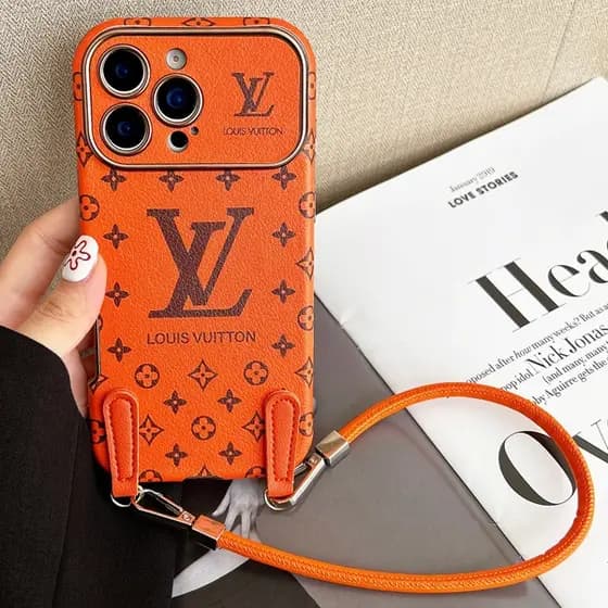 Capa De Etiqueta De Couro De Marca De Moda De Luxo Com Pulseira Para iPhone 17 16 15 14 Pro Max Proteção Contra Impacto