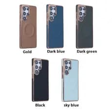 Luxo Caso De Carregamento Magnético Couro Marca Moda Etiqueta Capa Para Samsung Galaxy S25 S24 S23 S22 Ultra Plus S23 S2