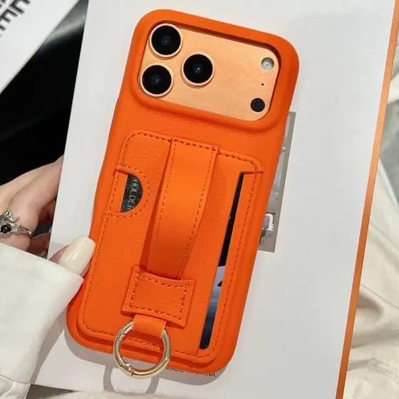 Marca De Moda Etiqueta Luxo Pulseira Slot Para Cartão Capa Couro iPhone 17 16 15 14 13 12 11 Pro Max Capuz