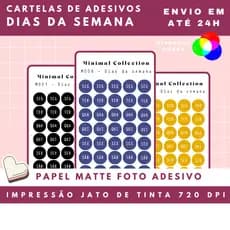 Cartelas de adesivos para planner dias da semana - journal, diários, colagens, agendas, kinbor,