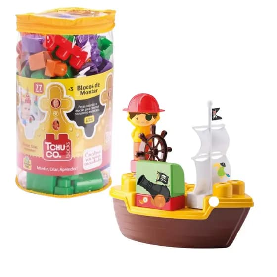 Bloco de montar 126pcs Tchuco e Navio Pirata Didático