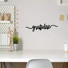 Aplique de Parede Palavra Gratidão MDF Agradecer Ser Grato Decorativo Quarto Sala Preto