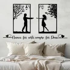 Painel casal + frase Nunca foi sorte sempre foi Deus + corações - mdf 3mm preto