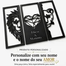 Kit Quadro Leão Grande Personalizado e Frase Para todo sempre Sala Quarto Decorativo