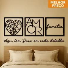 Kit 3 quadros Decorativos Família Coração Geométrico Amor + Frase Aqui tem Deus em cada detalhe Casa