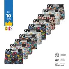 Kit 10 Cuecas Box Boxer Microfibra Estampado INFANTIL - NR