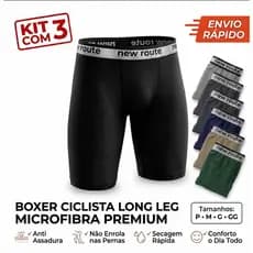 Kit 3 Cueca Box Ciclista Boxer Perna Longa Lisa Microfibra