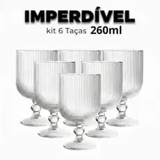 kit 6 taças de vidro Jogo com Taças 260ml Vidro Grosso Canelada Elegante Agua