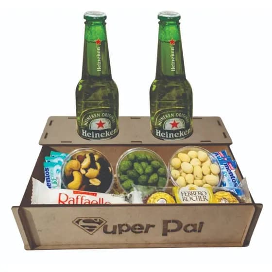 15 unidades de Bandejas 30x22×7,5 cm Cestas com Suporte Long Neck em MDF - Datas Especiais Dia dos Pais