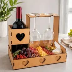 Cesta Porta Vinho suporte para 2 Taças MDF Premium Kit Presente Dia das mães Luxo