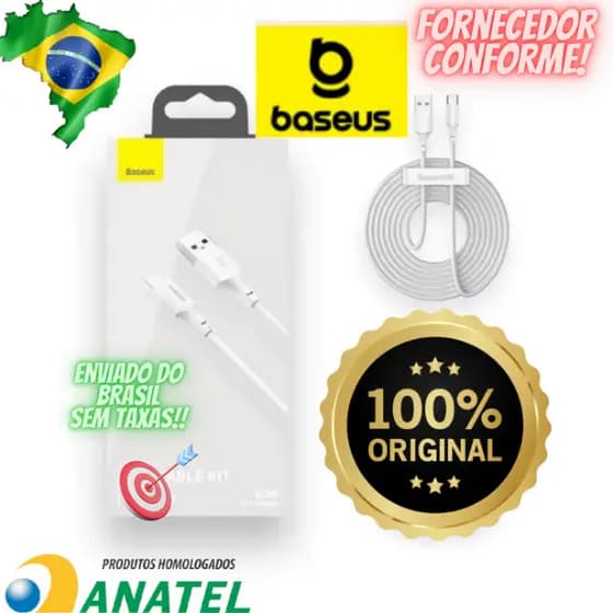 Cabo carregador para celular BASEUS ORIGINAL 40W carregamento rápido USB C, iphone, samsung, xiaomi