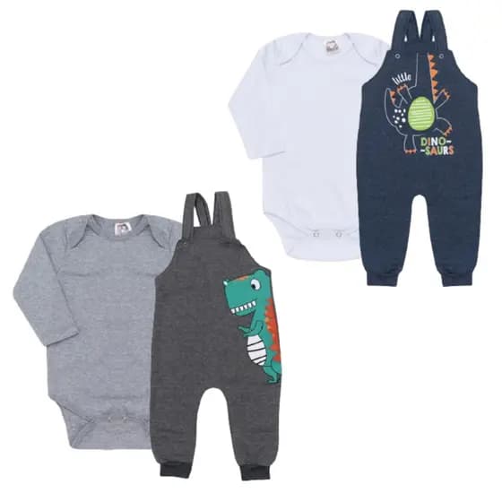 Kit Roupa De Bebe Conjunto 4 Peças Jardineira E Body Longo Menino E Menina Roupas de Bebê