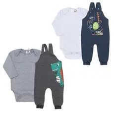 Kit Roupa De Bebe Conjunto 4 Peças Jardineira E Body Longo Menino E Menina Roupas de Bebê