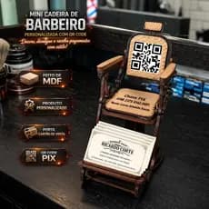 Mini cadeira de barbeiro de MDF - Personalizada QR Code; Pix; Instagram. Decoração Barbearia