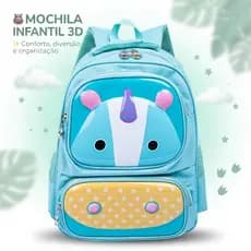 Mochila Infantil Hipopótamo 3D Escolar Creche Pré Escola Menino Menina 33cm