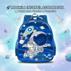 Mochila Infantil Menino Astronauta Espaço Escolar Creche Oxford Resistente 32cm 1 a 5 Anos